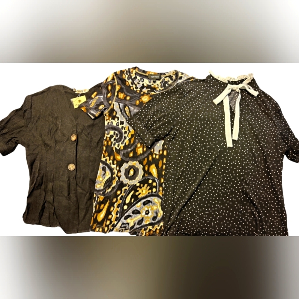 Stylish Blouse Trio in Black, Brown, and Multicolor